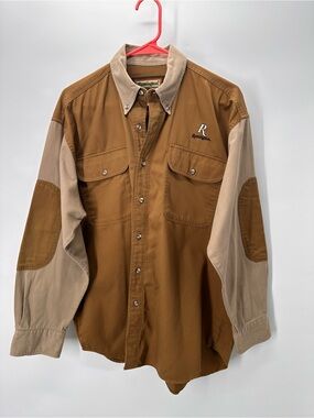 Vintage Remington Brown and Tan Button Up with contrast sleeves and collar